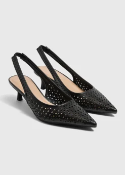 Black Laser cut Kitten Heels,