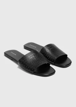 Black Laser Cut Slider Sandal