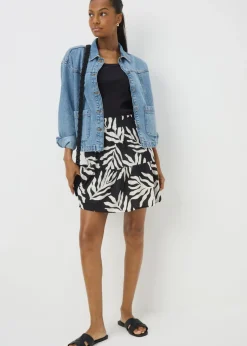 Black Leaf Cheesecloth Mini Skirt