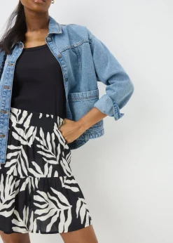 Black Leaf Cheesecloth Mini Skirt