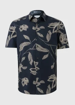 Black Leaf Floral Print Smart Shirt