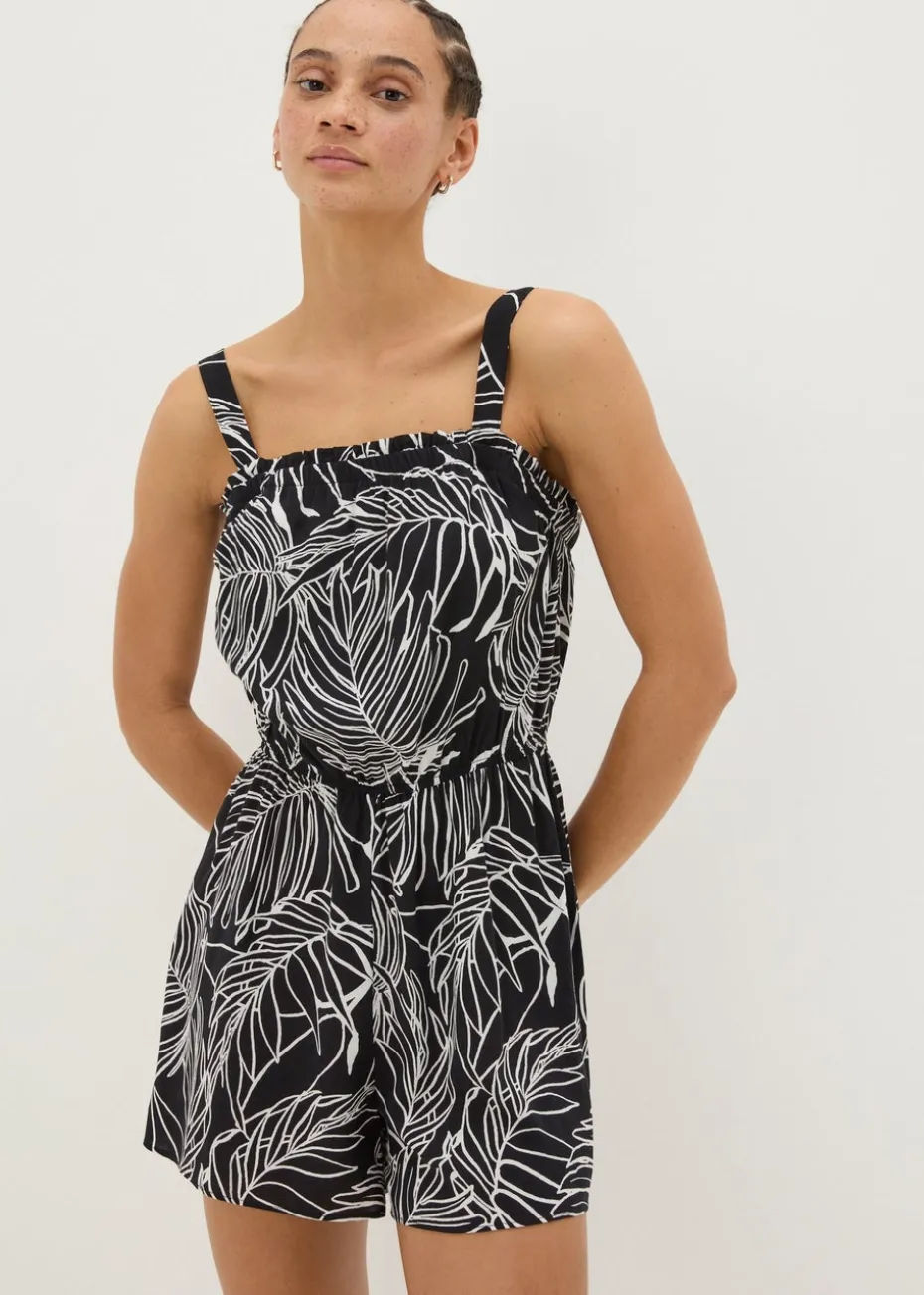 Black Leaf Print Playsuit