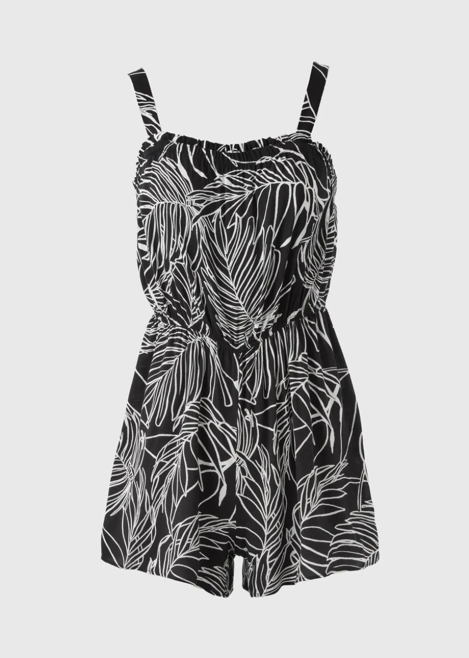 Black Leaf Print Playsuit
