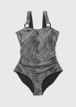 Black Leaf Print Ring Swimsuit