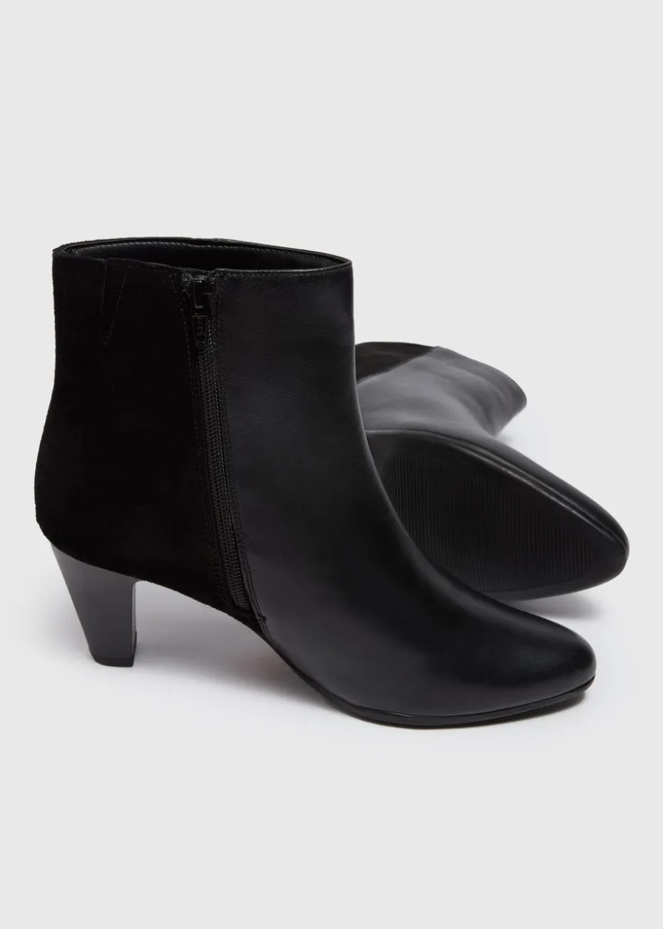 Black Leather Almond Toe Heeled Boots