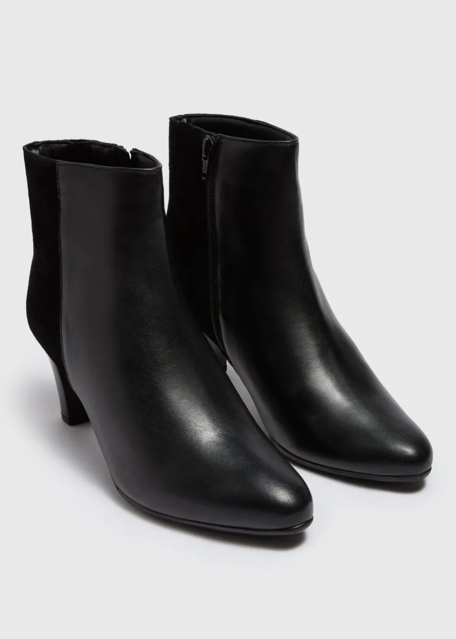 Black Leather Almond Toe Heeled Boots