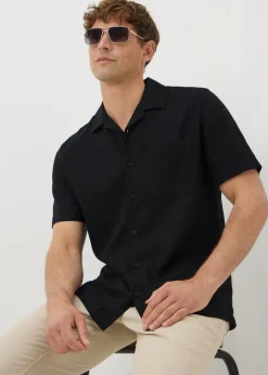 Black Linen Blend Co Ord Shirt