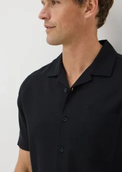 Black Linen Blend Co Ord Shirt