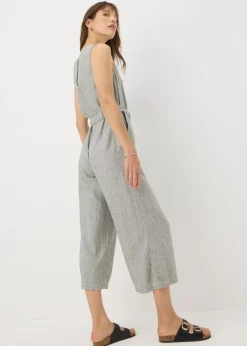 Black Linen Blend Monochrome Stripe Jumpsuit