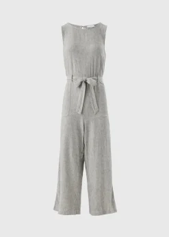 Black Linen Blend Monochrome Stripe Jumpsuit