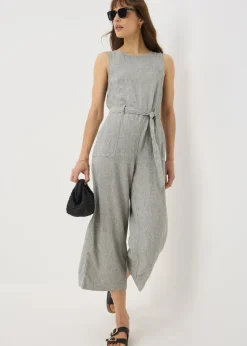 Black Linen Blend Monochrome Stripe Jumpsuit
