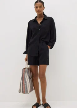 Black Linen Blend Shorts