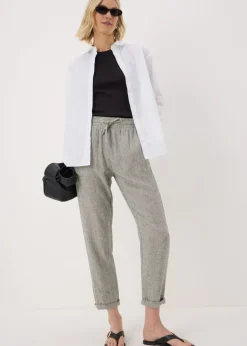 Black Linen Blend Stripe Tapered Trousers