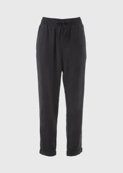Black Linen Blend Tapered Trousers