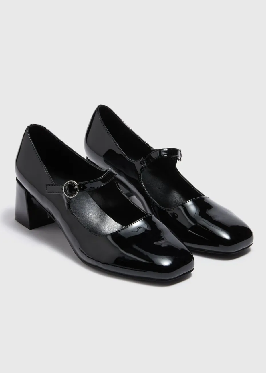 Black Mary Jane Block Heel Shoes