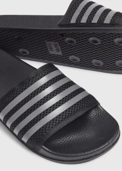 Black Mesh Stripe Comfort Sliders