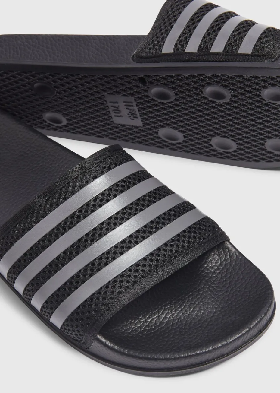 Black Mesh Stripe Comfort Sliders