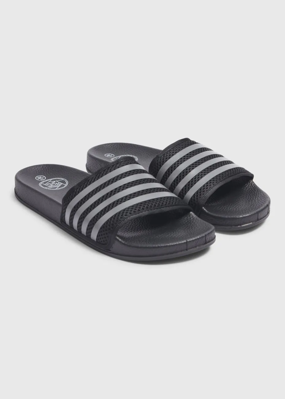Black Mesh Stripe Comfort Sliders