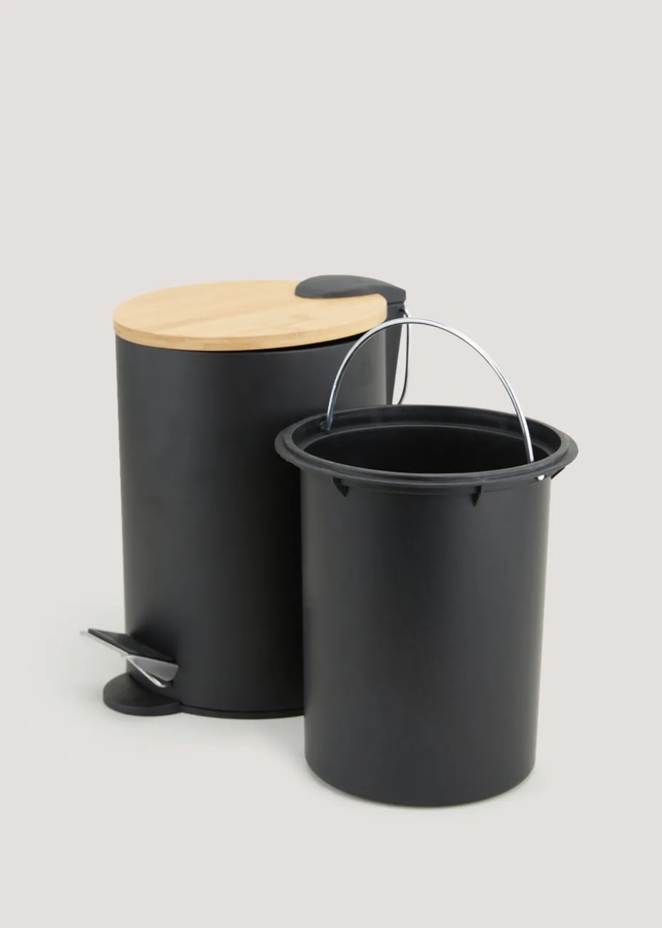 Black Metal & Bamboo Bin