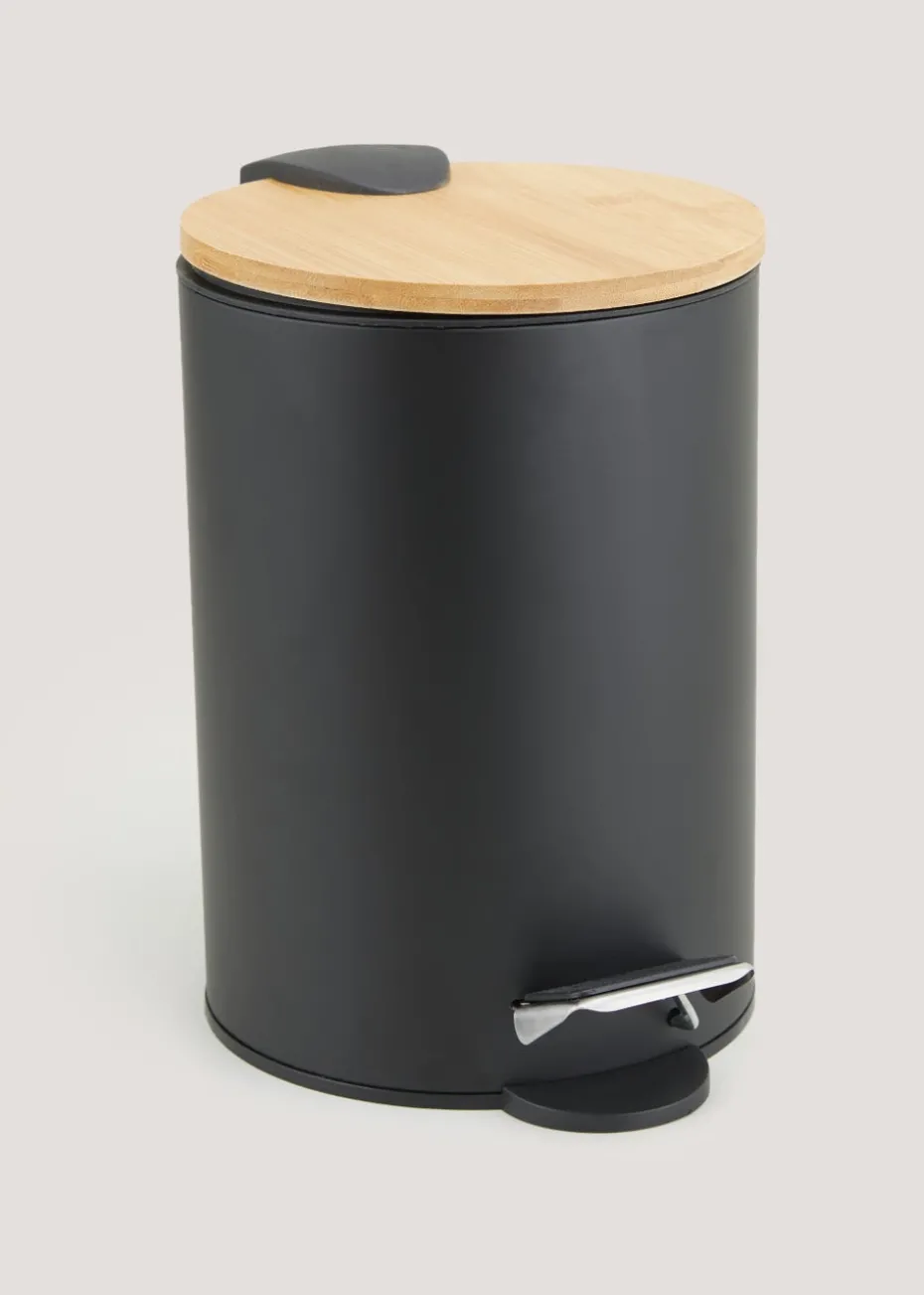 Black Metal & Bamboo Bin