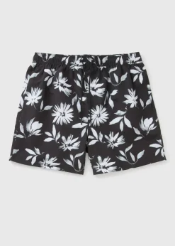 Black Mono Floral Swim Shorts
