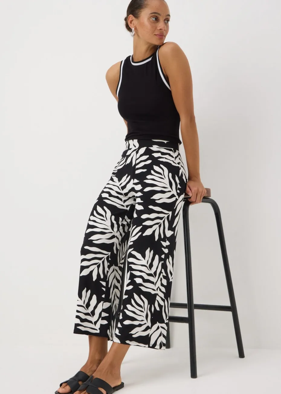 Black Mono Leaf Crop Wide Leg Trousers