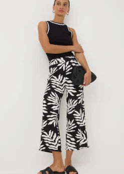 Black Mono Leaf Crop Wide Leg Trousers