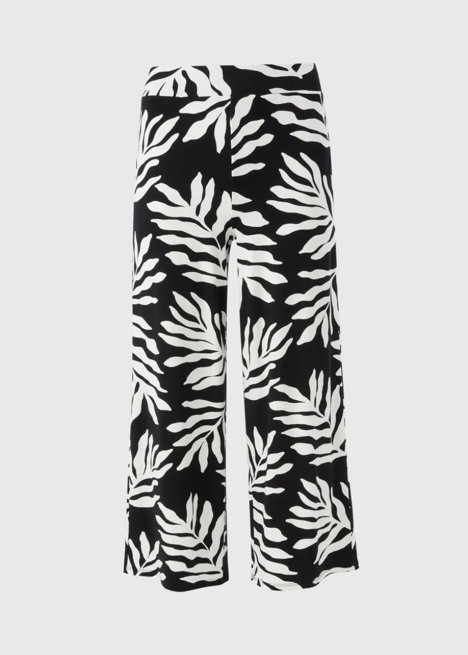 Black Mono Leaf Crop Wide Leg Trousers