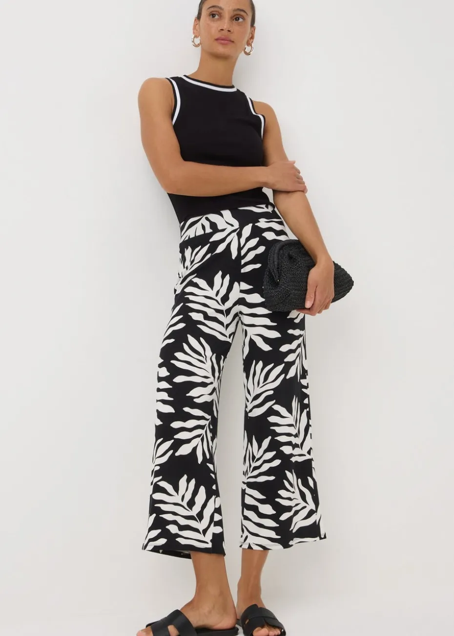 Black Mono Leaf Crop Wide Leg Trousers