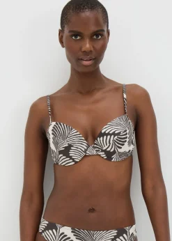 Black Mono Shell Print Cupped Bikini Top