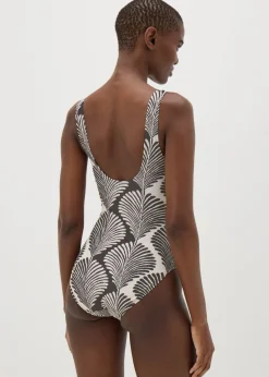 Black Mono Shell Print Ring Swimsuit