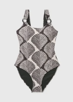 Black Mono Shell Print Ring Swimsuit