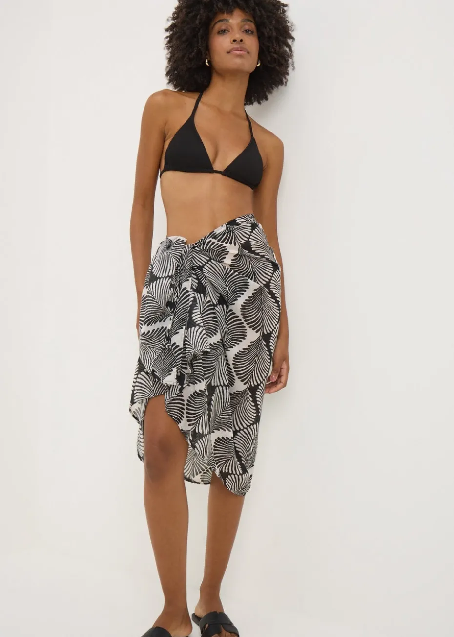 Black Mono Shell Print Sarong
