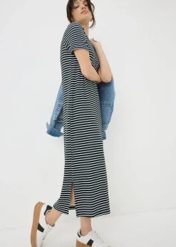 Black Mono Stripe T-Shirt Midi Dress