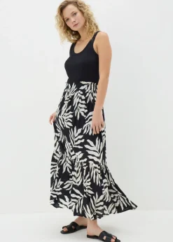 Black Monochrome Leaf Cheesecloth Maxi Skirt