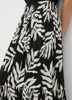 Black Monochrome Leaf Cheesecloth Maxi Skirt