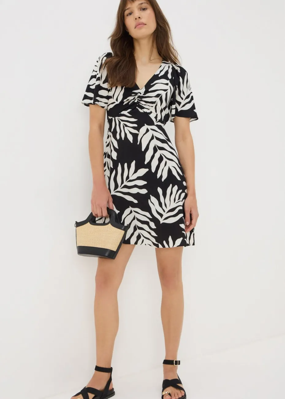 Black Monochrome Leaf Mini Tea Dress