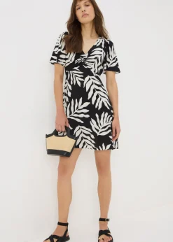 Black Monochrome Leaf Mini Tea Dress