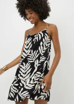 Black Monochrome Leaf Print Cami Mini Dress