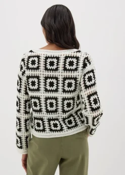Black Monochrome Patchwork Crochet Jumper