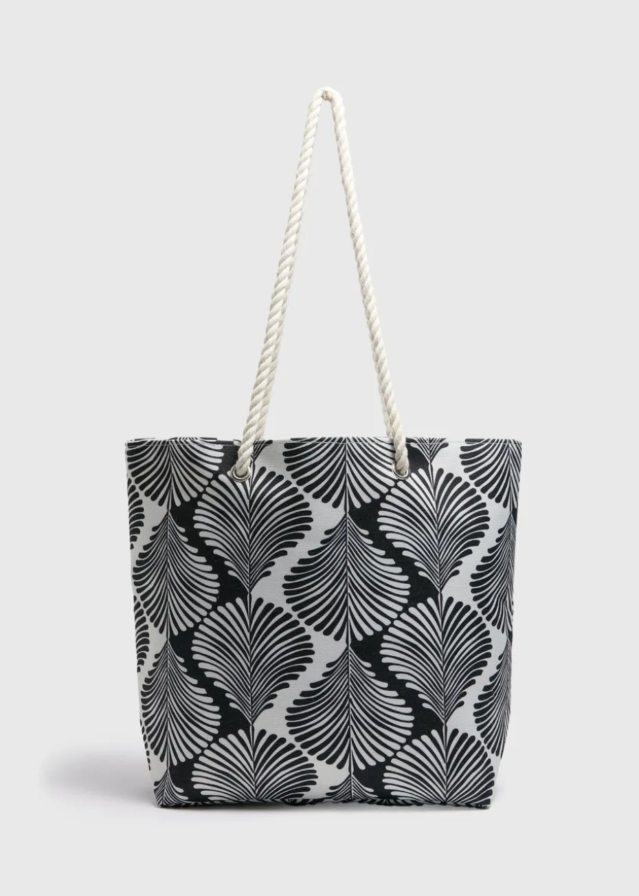 Black Monochrome Rope Beach Bag