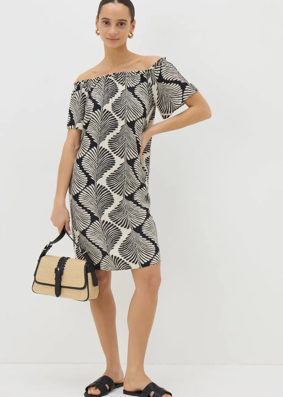 Black Monochrome Shell Bardot Mini Dress