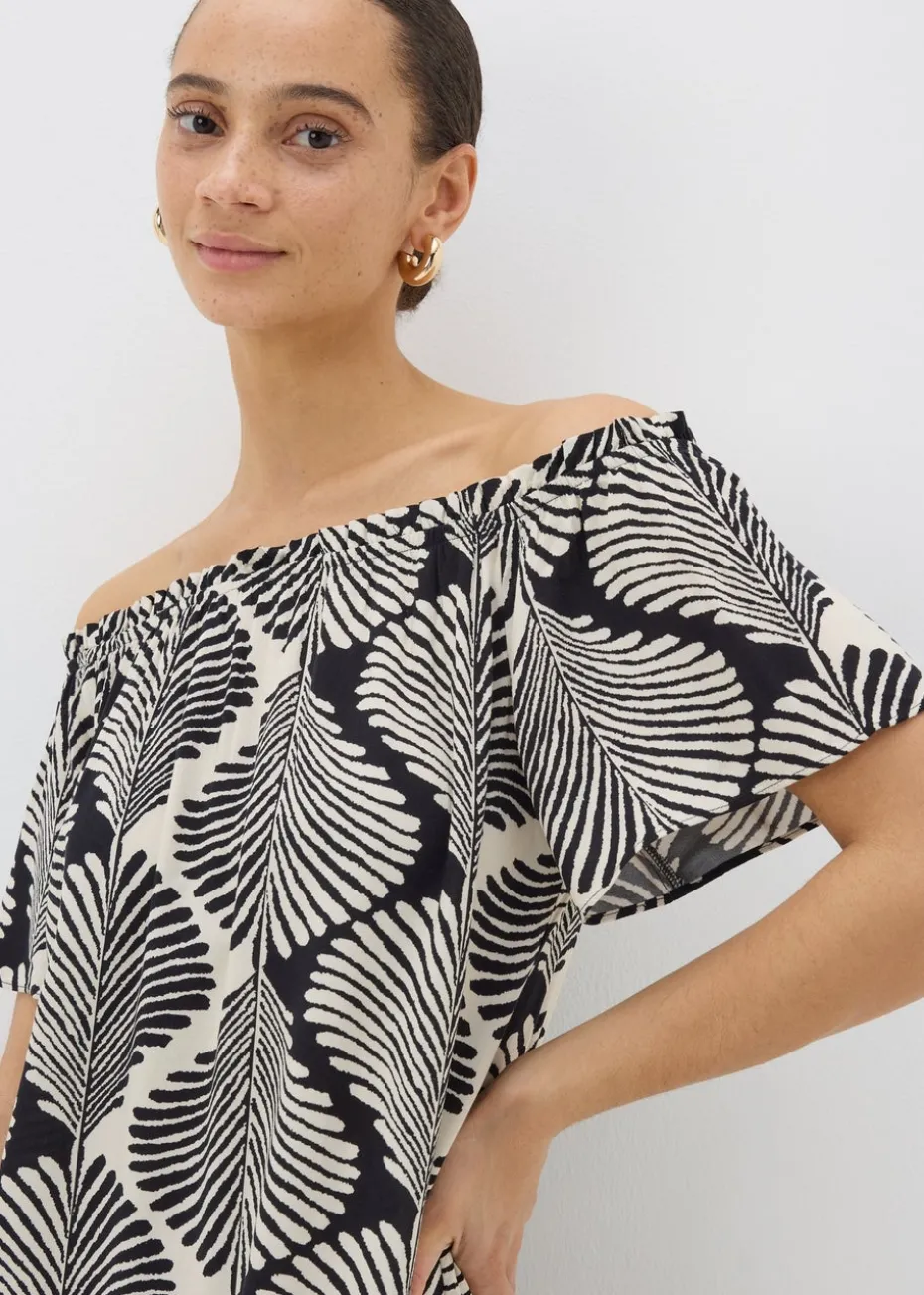 Black Monochrome Shell Bardot Mini Dress