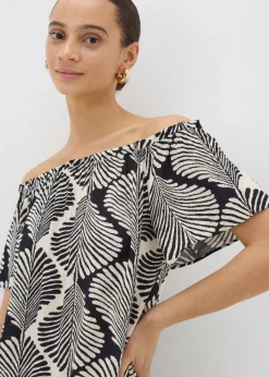 Black Monochrome Shell Bardot Mini Dress