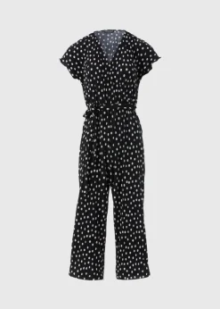 Black Monochrome Spot Plisse Culotte Jumpsuit