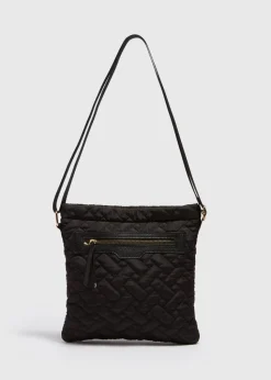 Black Nylon Textured Crossbody Messenger Bag