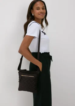 Black Nylon Textured Crossbody Messenger Bag