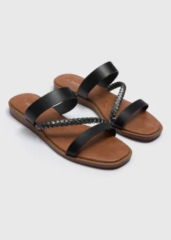 Black Plaited Mule Sandals