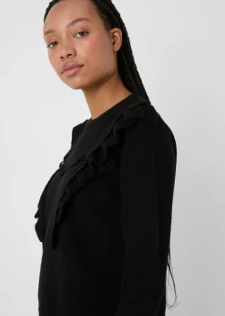 Black Pointelle Frill Knitted Jumper