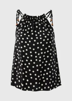 Black Polka Dot High Neck Tie Cami Top